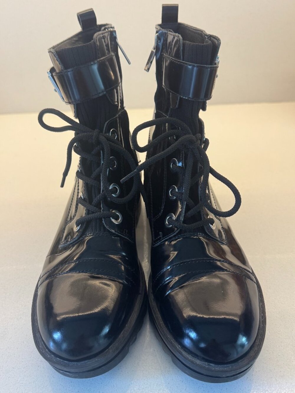 Marc Fisher LTD "Bristyn" Patent leather combat boot sz 8 Black